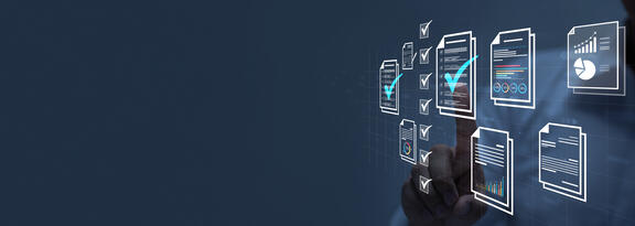 Digital business documents with check marks symbolizing verified Web EDI supplier transactions.