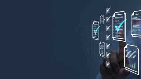 Digital business documents with check marks symbolizing verified Web EDI supplier transactions.