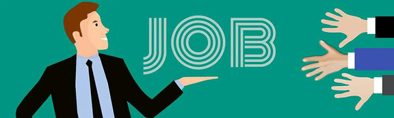 ilustrace muž s nápisem práce a uchazeči o práci