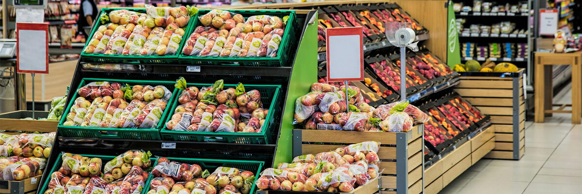 A fruit section in a grocery store