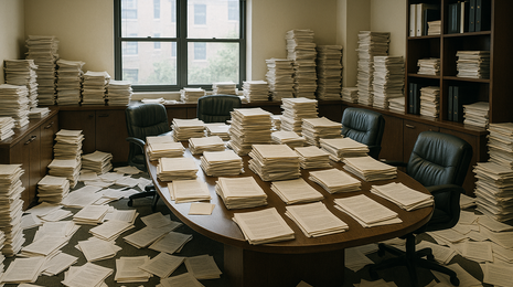 room full of paper depicting paper processes