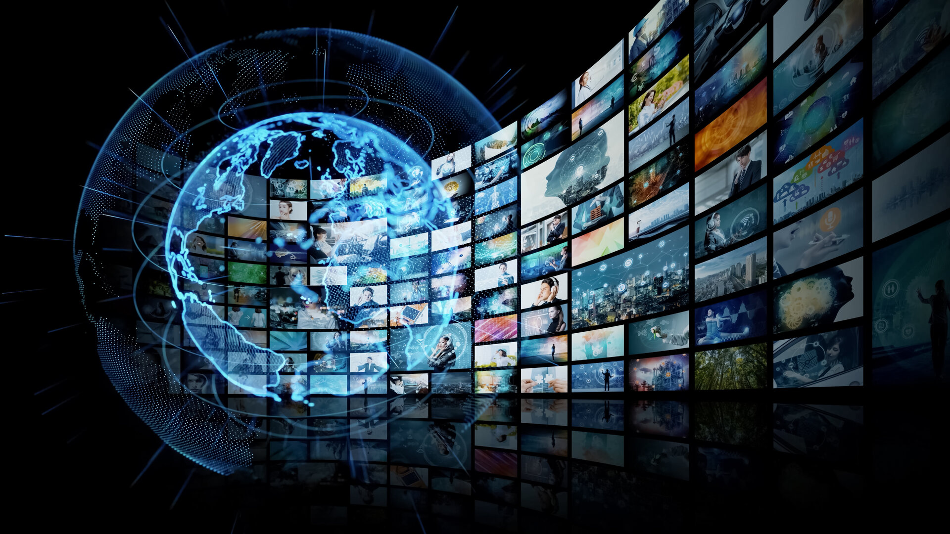© iStockphoto/metamorworks Visual contents concept. Social networking service. Streaming video. communication network. 3D illustration.